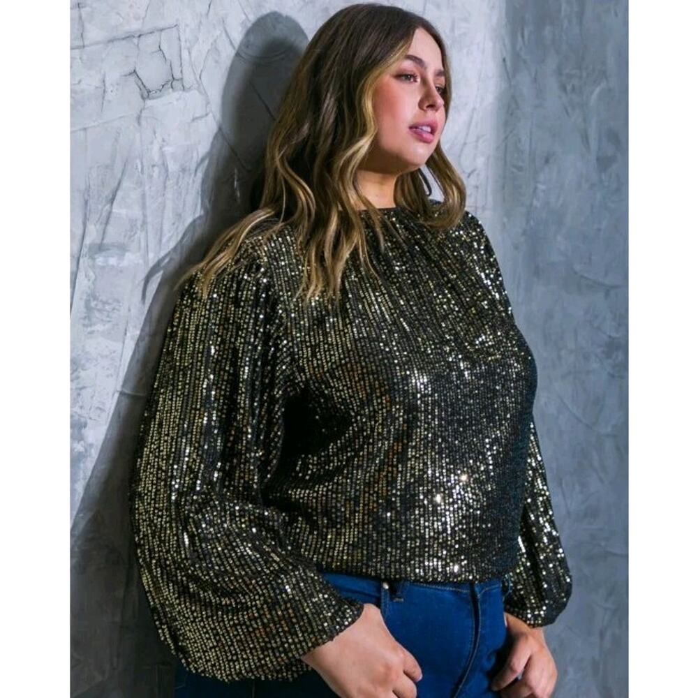 Flying Tomato Hope You Remember black gold sequin top